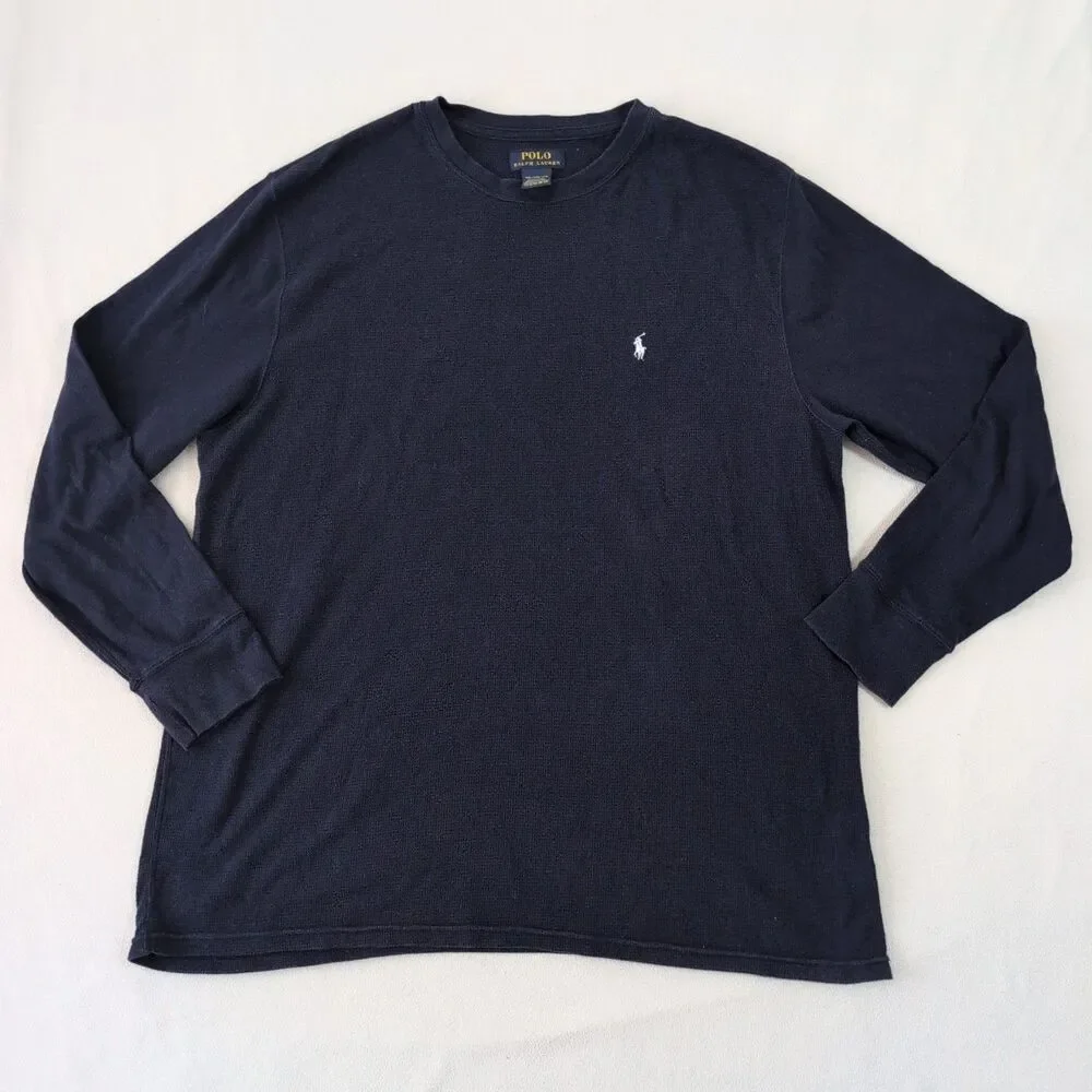 Lot of 2 Polo Ralph Lauren Mens XXL Thermal Waffle Knit Long Shirts Blue Gray